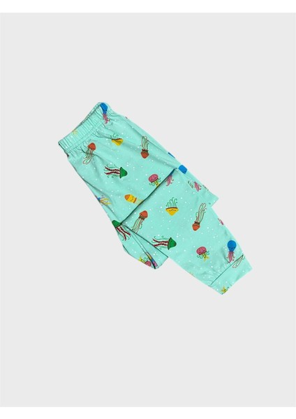 Kız Çocuk Pamuklu Su Yeşili Deniz Anası Desenli Mevsimlik Uzun Kollu Pijama Takımı fırsatları