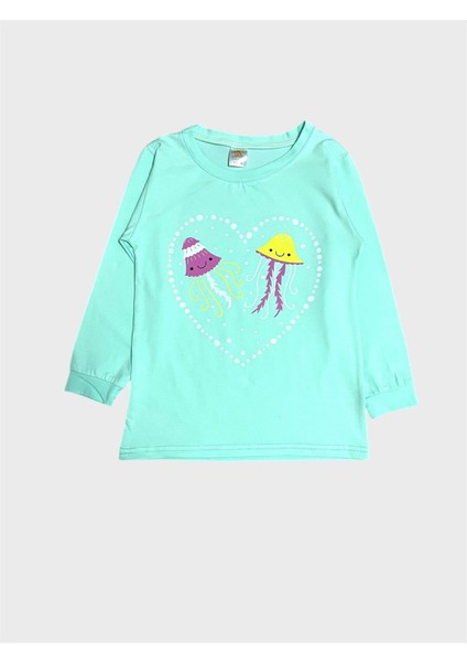 Kız Çocuk Pamuklu Su Yeşili Deniz Anası Desenli Mevsimlik Uzun Kollu Pijama Takımı indirimleri