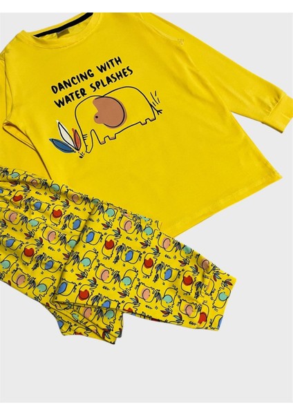 Erkek Çocuk Pamuklu Sarı Fil Desenli Mevsimlik Uzun Kollu Pijama Takımı fiyatları