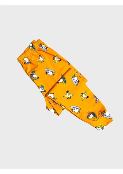 Erkek Çocuk Pamuklu Turuncu Ördek Kaykay Desenli Mevsimlik Uzun Kollu Pijama Takımı indirimleri