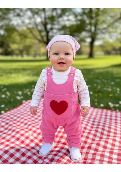 Kalp Punch Işlemeli Badili Salopet Takım - Pembe fiyatları