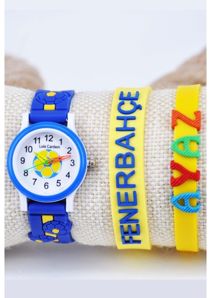 Sarı Lacivert Isme Özel Bileklik Fenerbahçe Yazılı Bileklikli Çocuk Taraftar Saati SU-1223