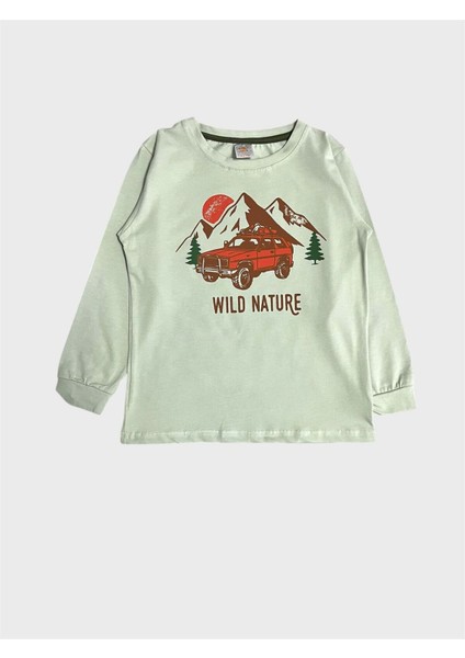 Erkek Çocuk Pamuklu Yeşil Beyaz Araba Desenli Mevsimlik Uzun Kollu Pijama Takımı fırsatları