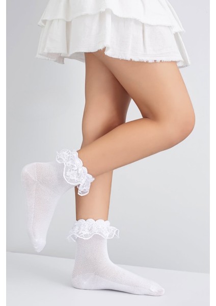 Kız Çocuk Çorap Soket 2 Çift Beyaz