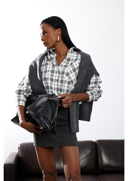 Gri Ekose Desenli Gömlek modelleri