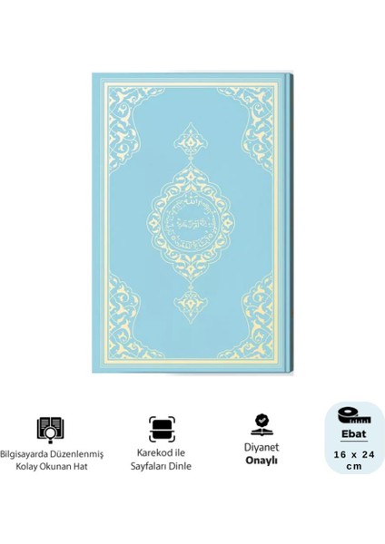 Orta Boy Kur'an-I Kerim (2 Renkli, Mavi, Mühürlü)