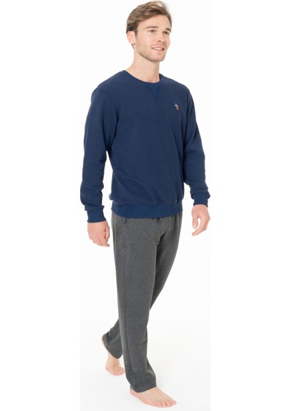 Erkek Bisiklet Yaka Uzun Kollu Pijama Takımı S26933 Rahat Kumaş Cepli modelleri