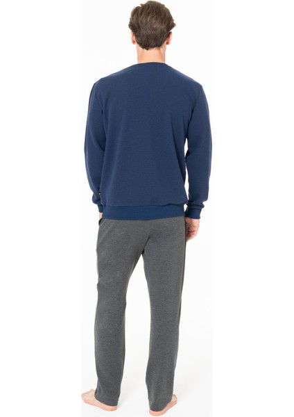 Erkek Bisiklet Yaka Uzun Kollu Pijama Takımı S26933 Rahat Kumaş Cepli fırsatları