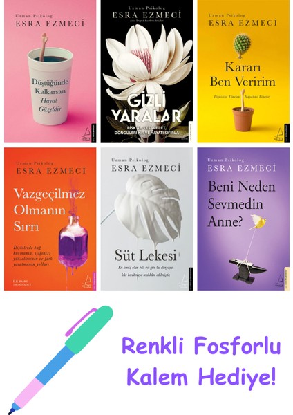 Esra Ezmeci 6 Kitap Seti + Fosforlu Kalem Hediye