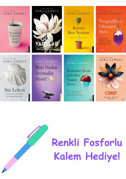 Esra Ezmeci 8 Kitap Seti + Fosforlu Kalem Hediye