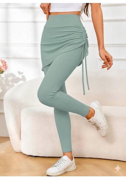 Eyesof Kadın Yüksek Bel Yandan Büzgülü Alttan Uzun Kaşkorse Tayt Etek