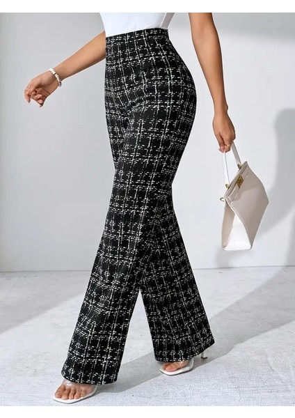 Kadın Yüksek Bel Paçaya Doğru Geniş Dokuma Pantolon