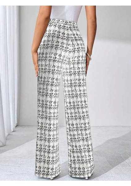 Kadın Yüksek Bel Paçaya Doğru Geniş Dokuma Pantolon fırsatları