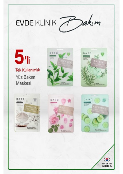5'li Karışık Tek Kullanımlık Kore Yüz Maskesi - Ultra Ince ve Nefes Alabilen Yapı - Made In Korea