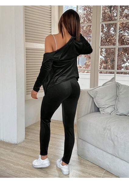 Eyesof Kadın Uzun Kollu Önden Fermuarlı Kadife Bluz ve Pantolon Ikili Takım indirimleri