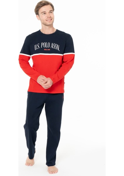 Erkek Bisiklet Yaka Uzun Kollu Pijama Takımı S26952 Rahat Kumaş Cepli