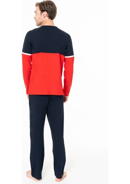 Erkek Bisiklet Yaka Uzun Kollu Pijama Takımı S26952 Rahat Kumaş Cepli fırsatları