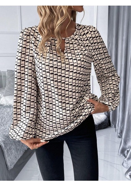Kadın Uzun Kollu Damla Detaylı Yaka Desenli Süprem Bluz modelleri
