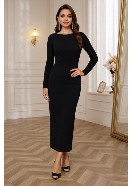 Kadın Uzun Kollu Yuvarlak Yaka Akrilik Elbise modelleri