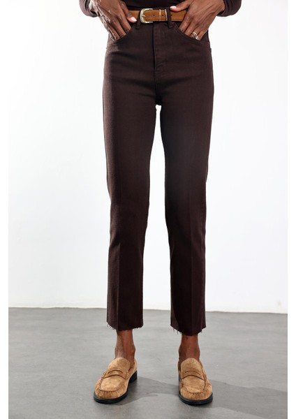 Acı Kahve Yüksek Bel Boyfit Jean indirimleri