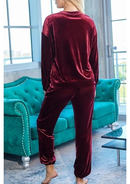 Eyesof Kadın Uzun Kollu Yuvarlak Yakalı Kadife Bluz ve Pantolon Takım indirimleri
