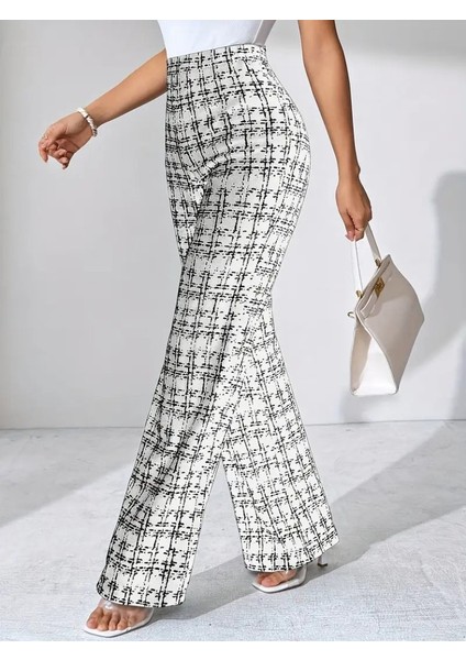 Kadın Yüksek Bel Paçaya Doğru Geniş Dokuma Pantolon