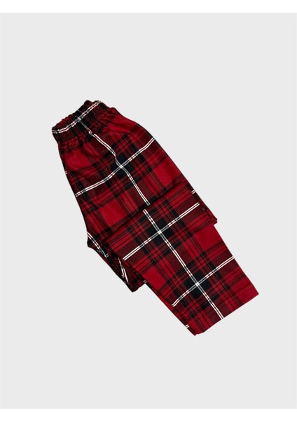 Erkek Çocuk Pamuklu Süet Kumaş Kırmızı Ekose Desenli Gömlek Yaka Düğmeli Pijama Takımı fırsatları