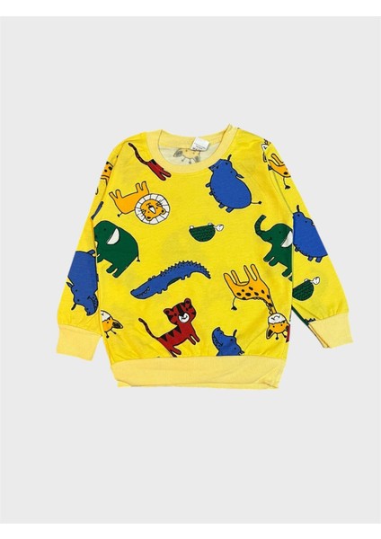 Erkek Çocuk Pamuklu Şardonlu Sarı Safari Desenli Uzun Kollu Kışlık Pijama Takımı fırsatları