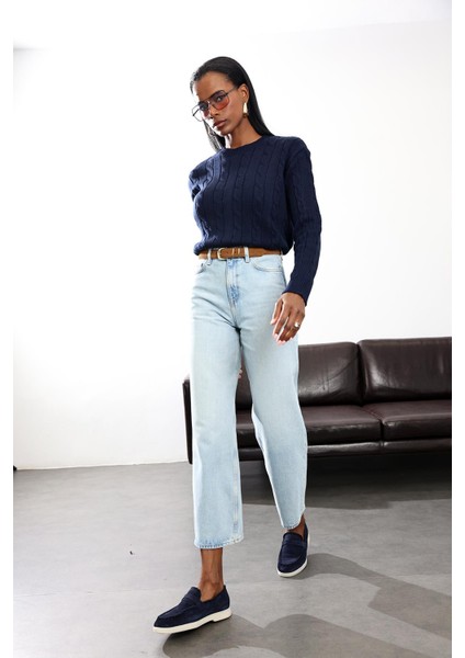 Buz Mavi Yüksek Bel Wide Leg Jean