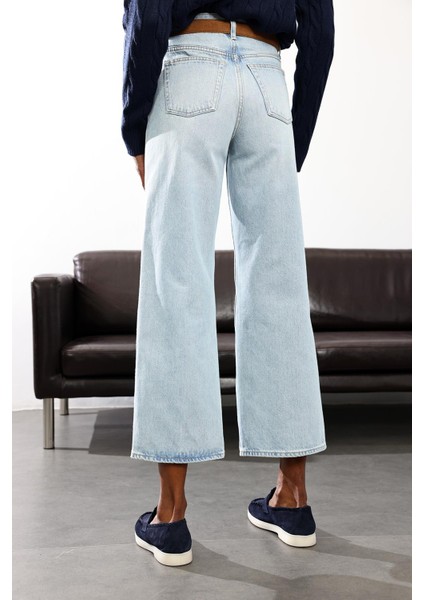 Buz Mavi Yüksek Bel Wide Leg Jean