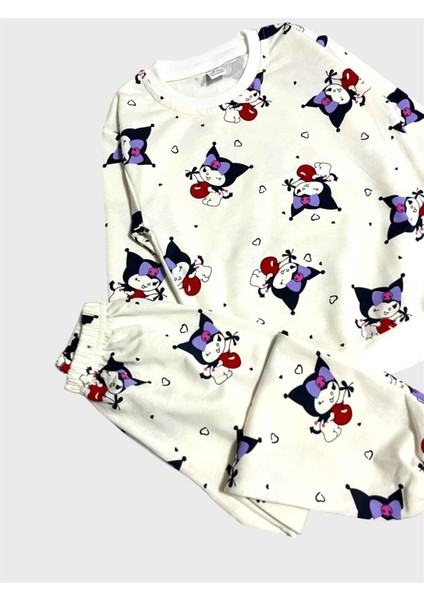 Kız Çocuk Pamuklu Beyaz Kuromi Desenli Uzun Kollu Mevsimlik Pijama Takımı fiyatları