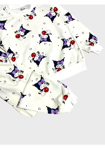 Kız Çocuk Pamuklu Beyaz Kuromi Desenli Uzun Kollu Mevsimlik Pijama Takımı modelleri