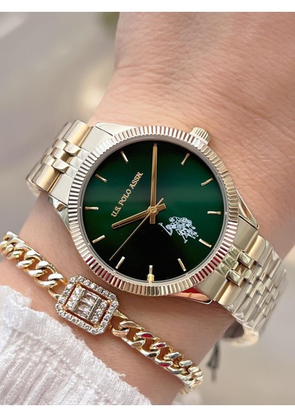 U.s.polo Assn Çelik Kordon 5 Atm Suya Dayanıklı Kadın Kol Saati+Bileklik Hediyeli USPA.2061.S06