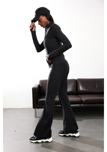 Siyah İspanyol Paça Tayt Pantolon 24135 modelleri