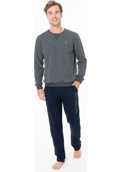 Erkek Bisiklet Yaka Uzun Kollu Pijama Takımı S26933 Rahat Kumaş Cepli