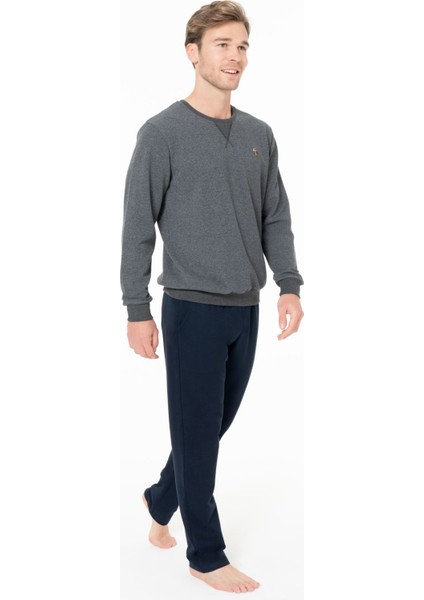 Erkek Bisiklet Yaka Uzun Kollu Pijama Takımı S26933 Rahat Kumaş Cepli modelleri