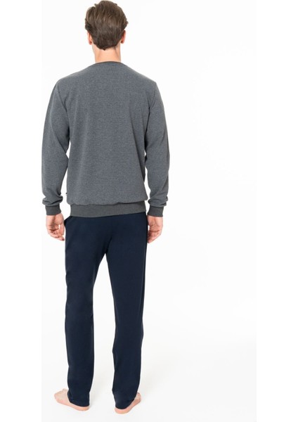 Erkek Bisiklet Yaka Uzun Kollu Pijama Takımı S26933 Rahat Kumaş Cepli fırsatları