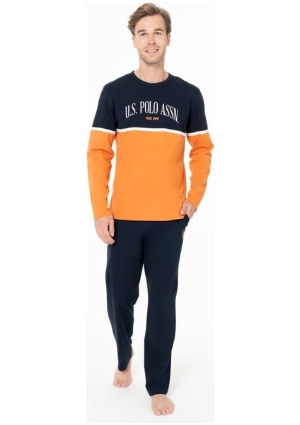 Erkek Bisiklet Yaka Uzun Kollu Pijama Takımı S26952 Rahat Kumaş Cepli