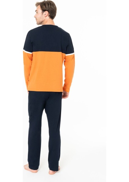 Erkek Bisiklet Yaka Uzun Kollu Pijama Takımı S26952 Rahat Kumaş Cepli fırsatları