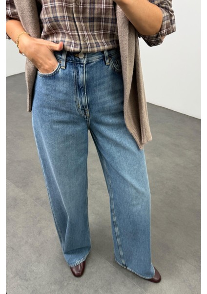 Mavi Yüksek Bel Wide Leg Jean fiyatları