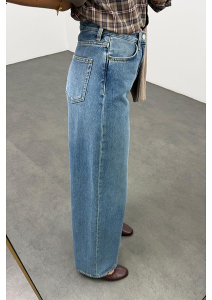 Mavi Yüksek Bel Wide Leg Jean modelleri