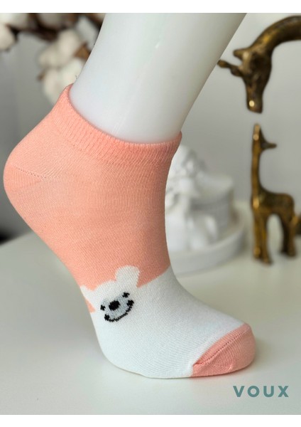 Pamuklu Ayıcık Desenli Çok Renkli Kadın Sneaker Çorap 6 'lı