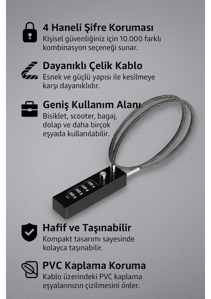 Siyah 4 Haneli Şifreli 30 cm Sıfırlanabilir Dolap Bagaj Kilidi CIN542SY fırsatları
