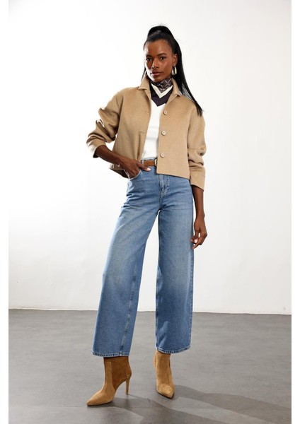 Mavi Yüksek Bel Wide Leg Jean fiyatları