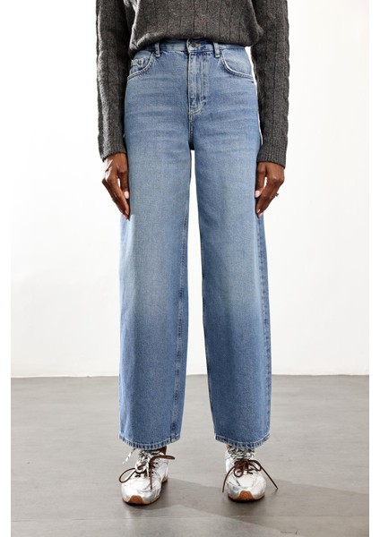 Mavi Yüksek Bel Wide Leg Jean modelleri