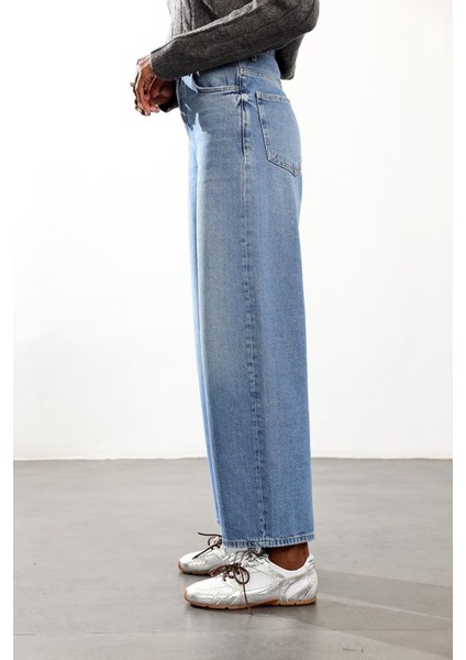 Mavi Yüksek Bel Wide Leg Jean fırsatları