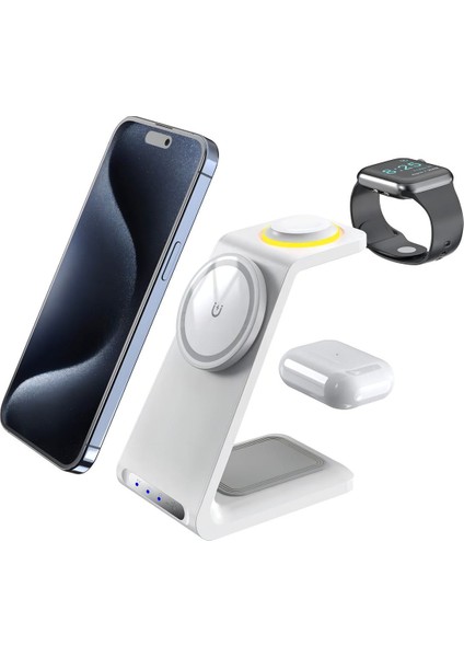 20W Apple iPhone Airpds Watch / Android 3-In-1 Uyumlu Kablosuz Wireless Şarjlı Standı modelleri