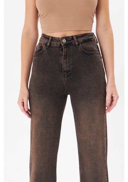 Kadın Kahverengi Full Leght Kesim Jeans Denim Likralı