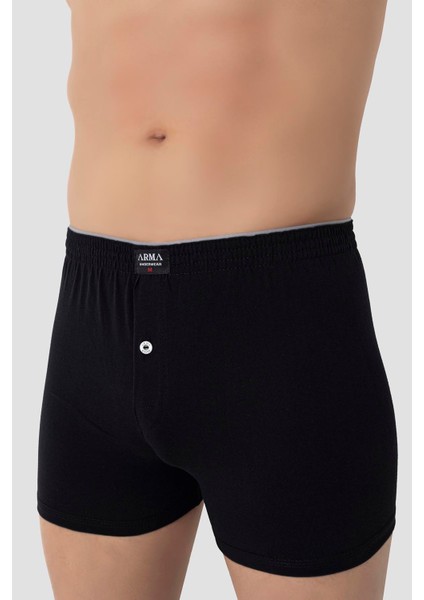 Erkek Siyah Düğmeli Boxer 3'lü Paket %100 Pamuklu Penye fırsatları