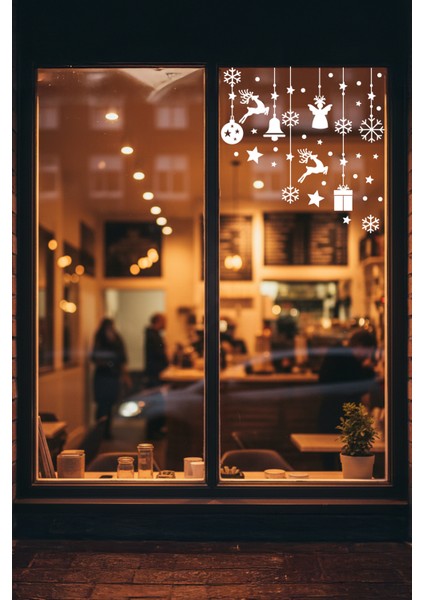 Sevimli Yıldızlar Geyikler Kar Taneleri ve Yılbaşı Vitrin Stickerları 70X70CM indirimleri